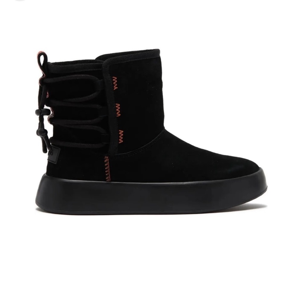 UGG Classic Boomer Black Winter Ankle Boots with Orange Accents